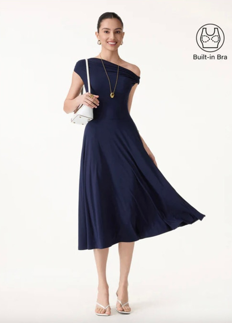 OGL Dress Size XL NEW SkinKiss Multi-Wear Midi Bra Dress with Pockets Navy Blue
